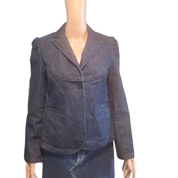 Vintage Y2K Sz S/M Old Navy Denim Jean Blazer Long Sleeve 1 button Pinstripe - Picture 1 of 12